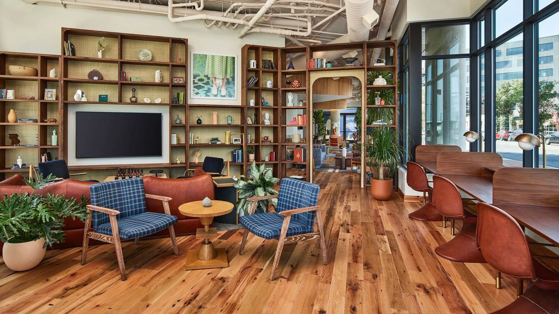 Catbird Hotel lobby lounge with fireplace