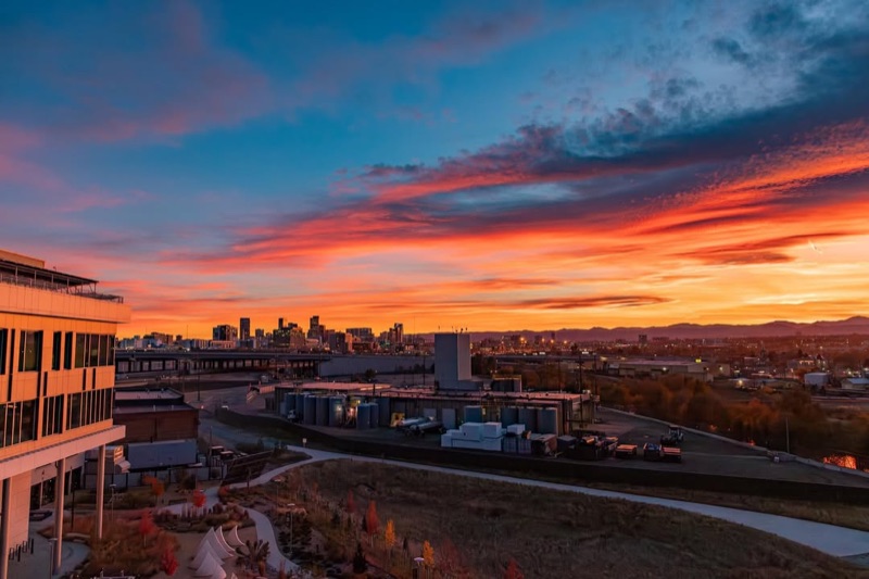 Sunset over CSU Spur and Denver skyline